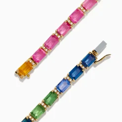 Bracelets|Effy Jewelry Watercolors 14K Yellow Gold Multi Color Sapphire and Diamond Tennis Bracelet