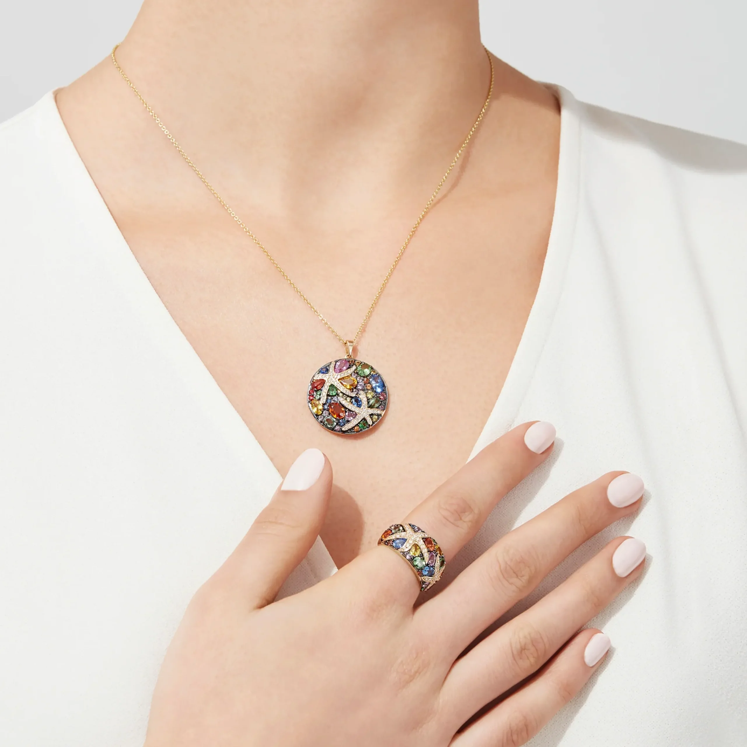 Necklaces & Pendants|Effy Jewelry Watercolors 14K Yellow Gold Multi Sapphire u0026 Diamond Pendant, 5.71 TCW