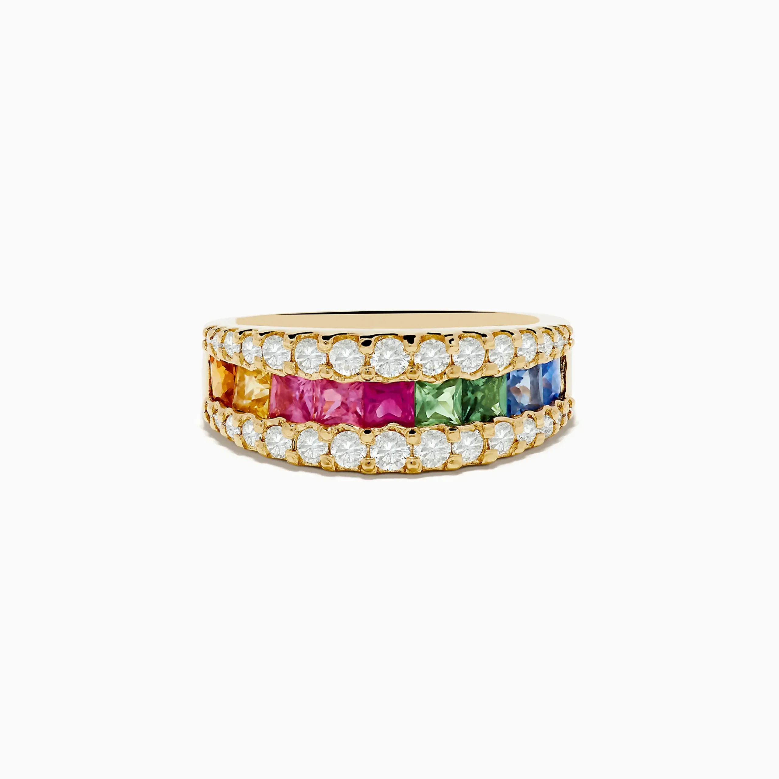 Rings|Effy Jewelry Watercolors 14K Yellow Gold Multi Color Sapphire and Diamond Ring
