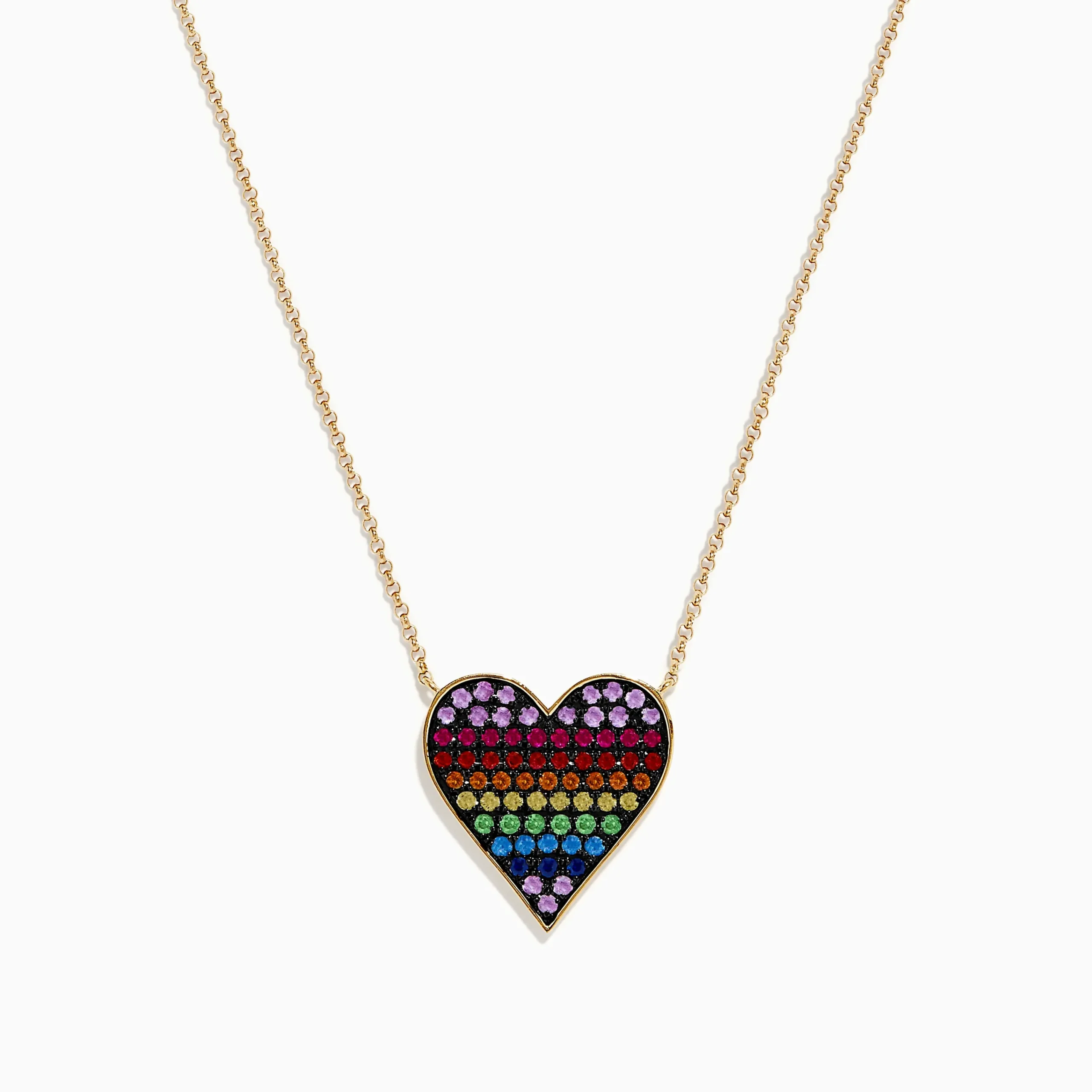 Necklaces & Pendants|Effy Jewelry Watercolors 14K Yellow Gold Multi Color Sapphire Heart Necklace