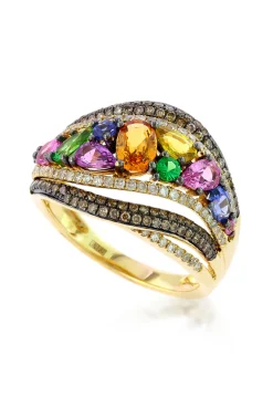 Rings|Effy Jewelry Watercolors 14K Yellow Gold Multi Sapphire and Diamond Ring
